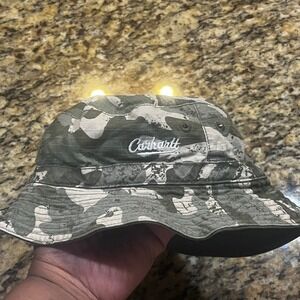 Carhartt Kids‎ Camo Ripstop Bucket Hat Green Grey Camouflage Script Logo Sun Hat